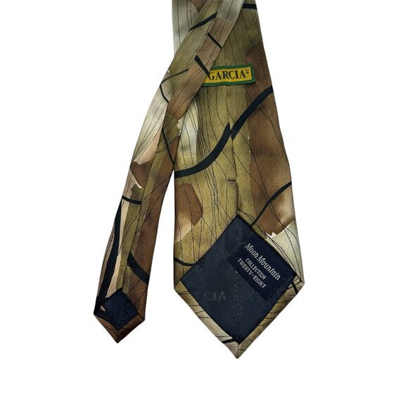 J. Garcia Mens Moon Mountain Collection Silk Tie Abstract Brown & Olive Pattern - Picture 5 of 5